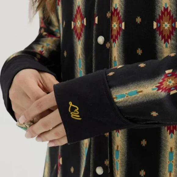 Wrangler x Lainey Wilson Black Checotah Pearl Snap Shirt | Size Large | EUC - Picture 2 of 10